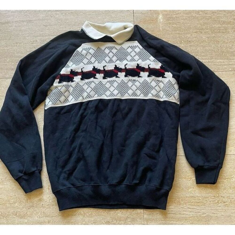 Up‎ In The Air Vintage Hanes Winter Collared Sweatshirt W Scottie Size L 42-44